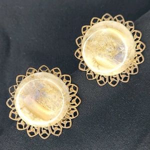 Vintage Marble&Metal Clip-on Earrings
